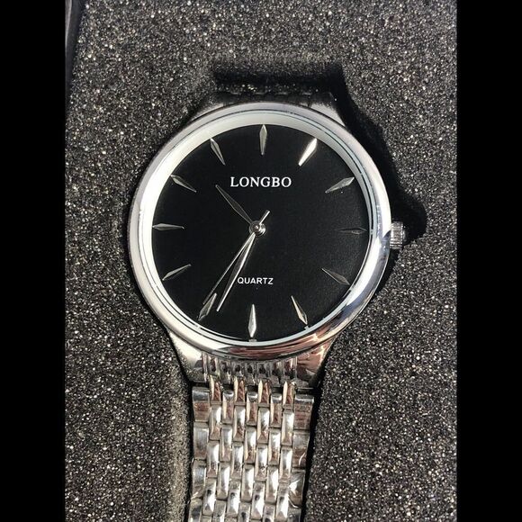 Longbo 80302G Stainless Steel Analog Black Dial Quartz Genuine Watch BW117 - Picture 1 of 9